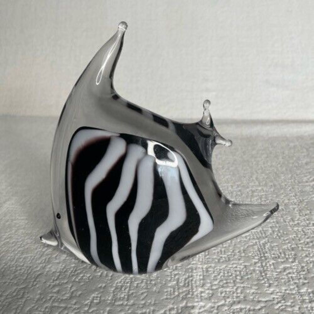 Murano Style Art Glass Striped Angel Fish Hand Blown Figurin Paperweight 3.5"X3"
